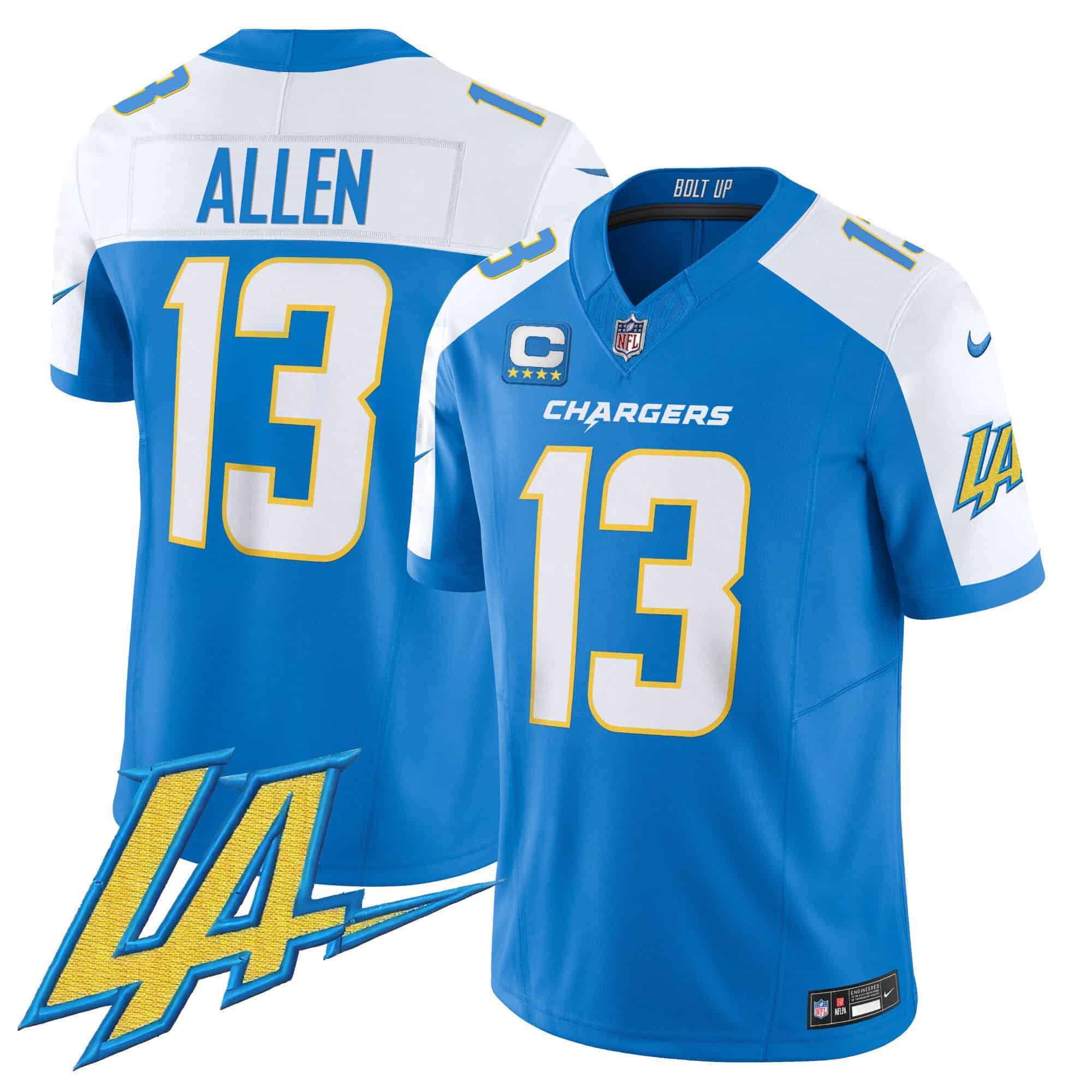 Men Los Angeles Chargers 13 Allen Light Blue 2024 Nike Vapor Limited NFL Jersey